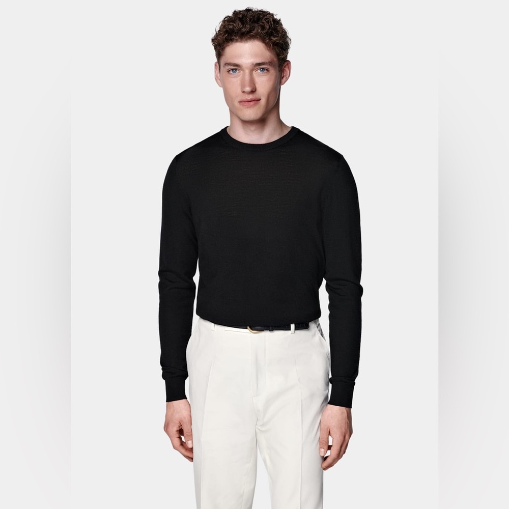 Suit Supply Men’s Merino Crewneck Sweater In Black Sz L
